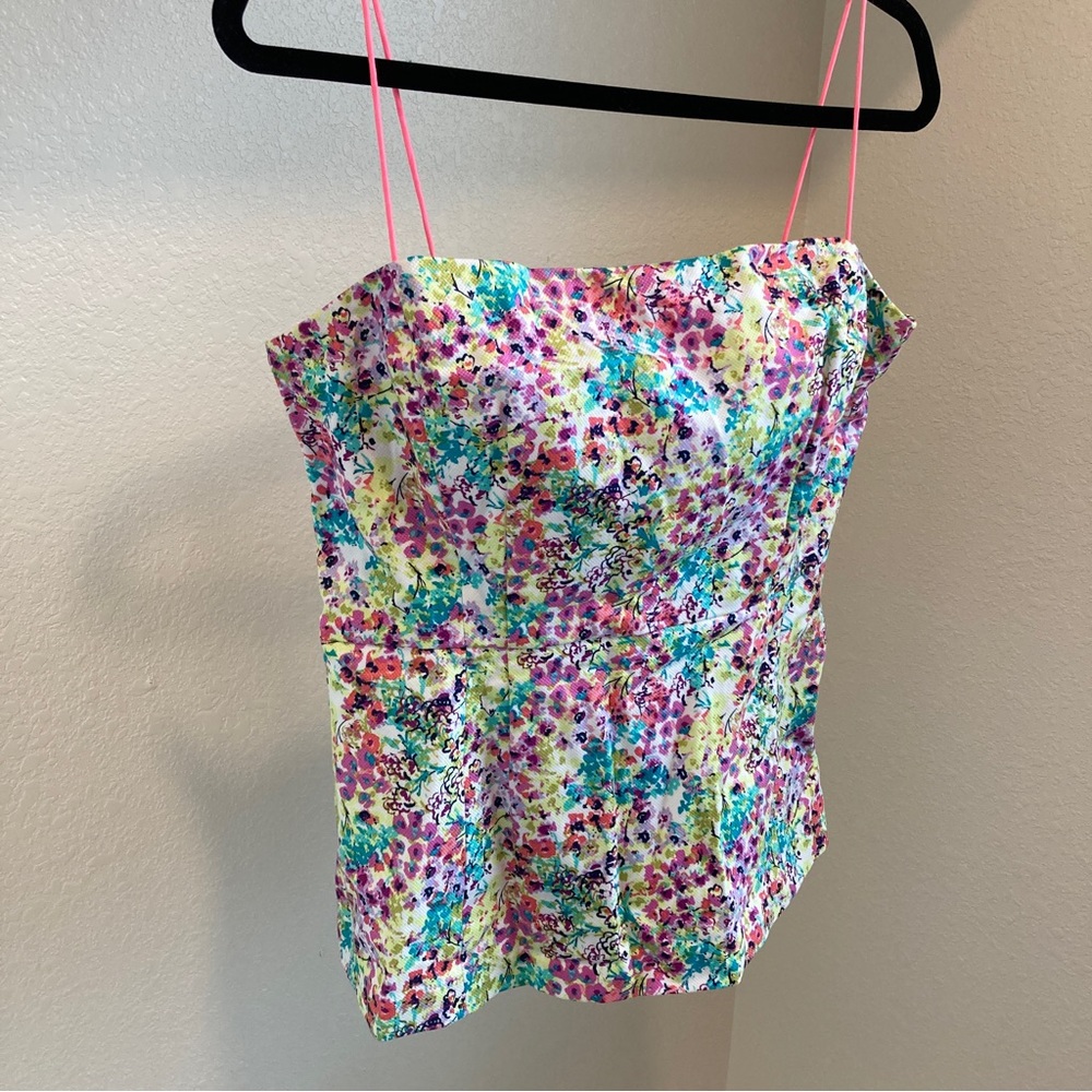 Victoria’s Secret Cropped Sleeveless Top Springtime Floral Print Cotton 12 Large